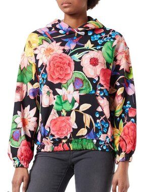 Desigual Colorful floral Hoodie cropped size XL boho Artsy statement festival